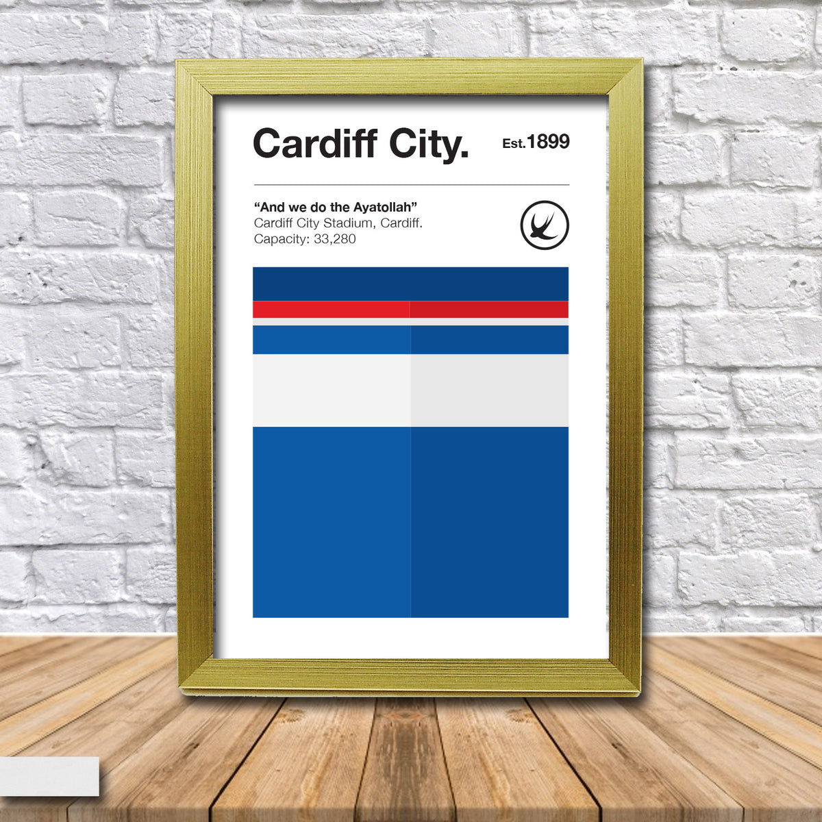Retro Cardiff Club Colours Cardiff Fan Championship Football Crest Poster Print