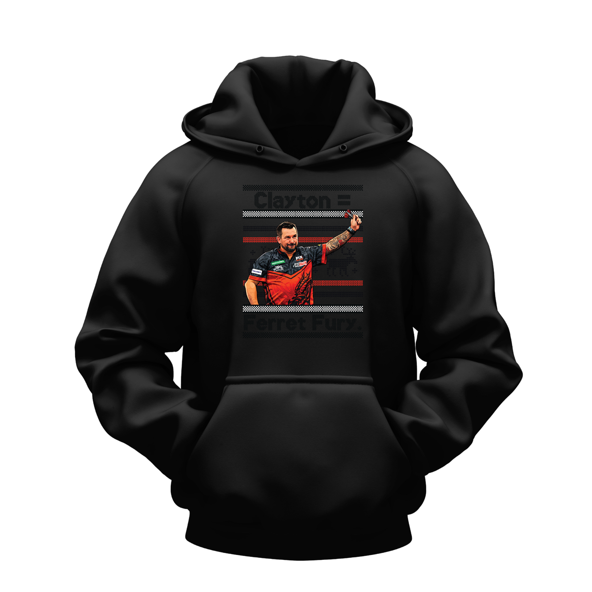 Jonny Clayton Hoodie – "Clayton - Ferret Fury" Darts Fan Pullover – Unisex Graphic Sweatshirt – Professional Darts Supporter Gift for Men & Women – Jonny Clayton Hoodie – Black, XS (34")