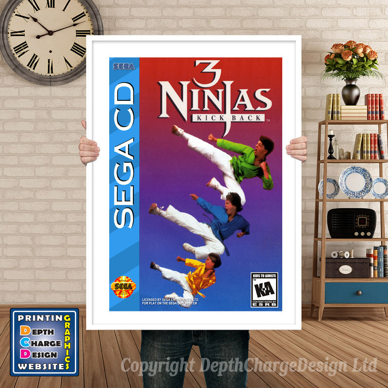 3 Ninjas Kick Back Sega Sega Mega CD Inspired Retro Gaming Poster A4 A3 A2 Or A1 β 3 Ninjas Kick Back Sega Mega CD inspired retro gaming poster shown in a white frame