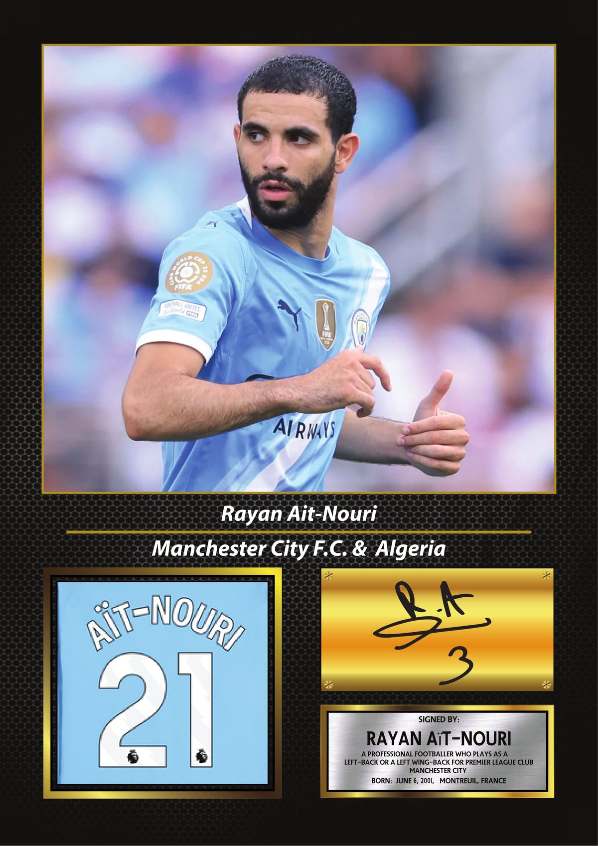 Rayan Aït-Nouri Printed Signature Poster – Manchester City & Algeria Football Star Wall Art Print – Style Soccer Fan Decor Gift – Rayan Aït-Nouri Printed Signature Poster