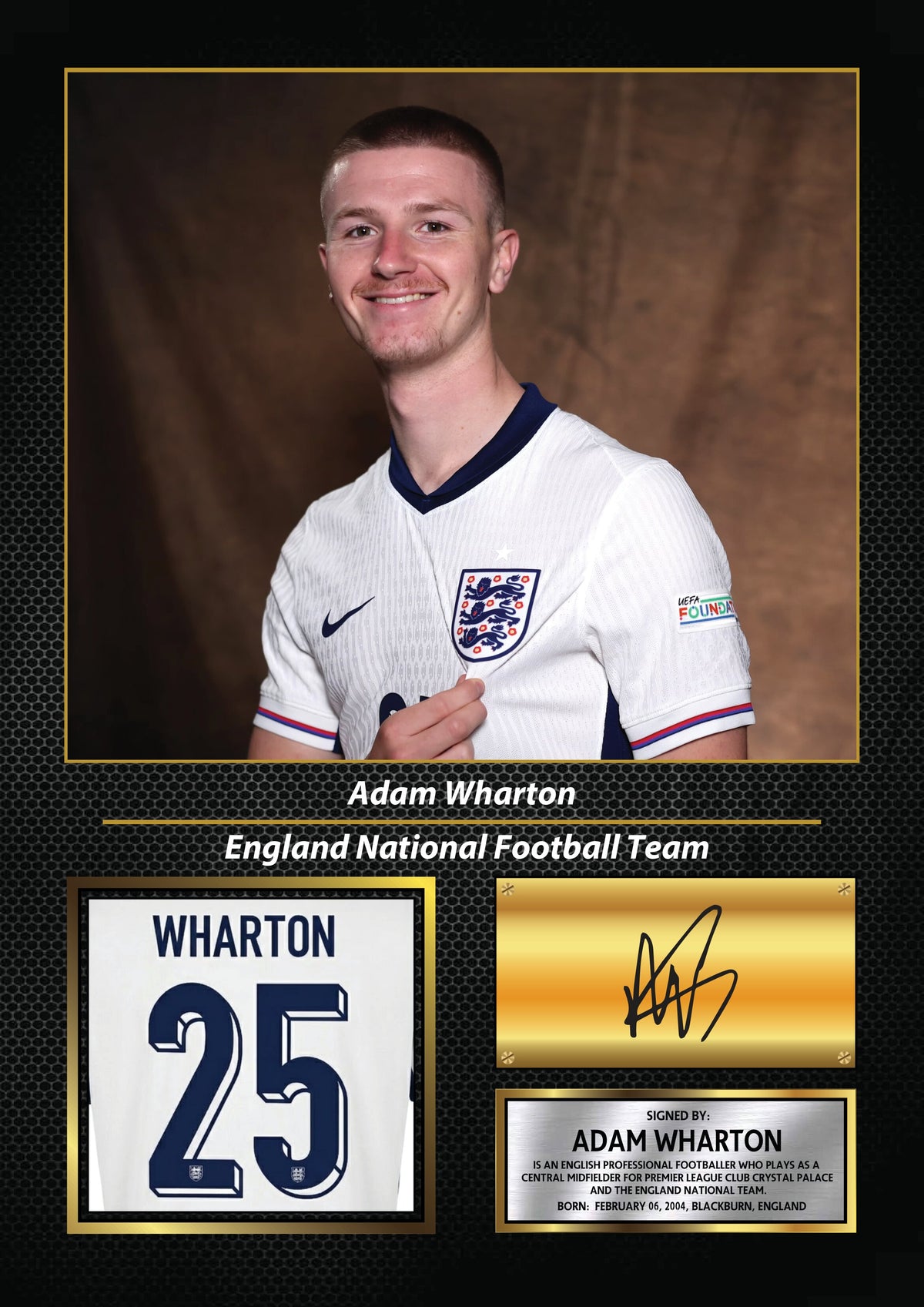 Adam Wharton England Printed Signature Poster Print – England National Football Team Wall Art – Adam Wharton Signature Style Football Poster – Adam Wharton England Printed Signature Poster Print