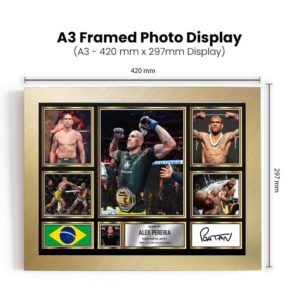 Alex Pereira UFC FIighters Framed Printed Signature Print – Fan Gift – Wall Art – Alex Pereira UFC FIighters Framed Printed Signature Print – A4 Poster