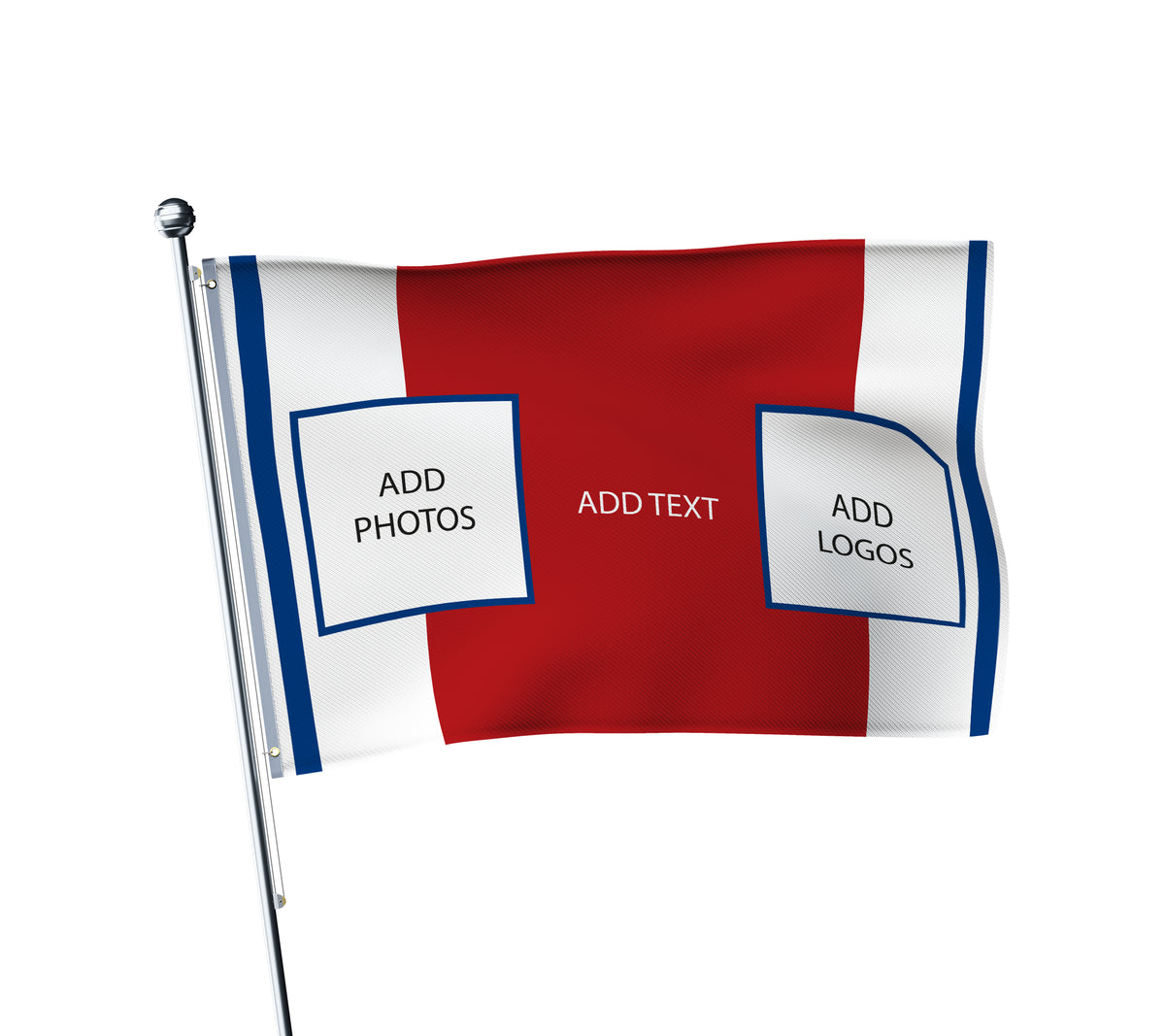 Personalised Arsenal football flag in red and white, printed with custom wording