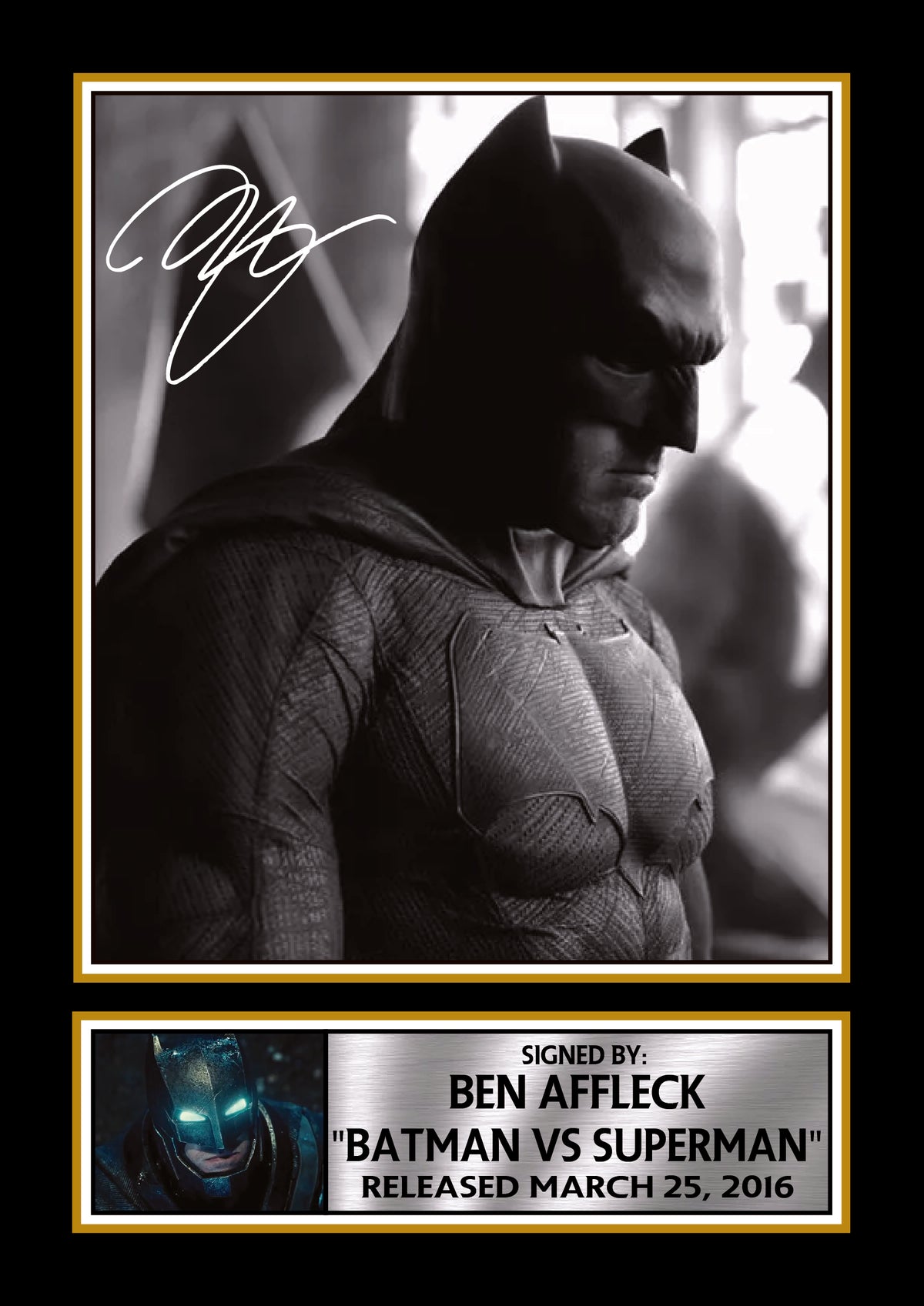 Ben Affleck Batman vs Superman Printed Signature Poster Print – Dark Knight Portrait Wall Art – 2016 DC Superhero Movie Wall Art Gift – Ben Affleck Batman vs Superman Printed Signature Poster Print