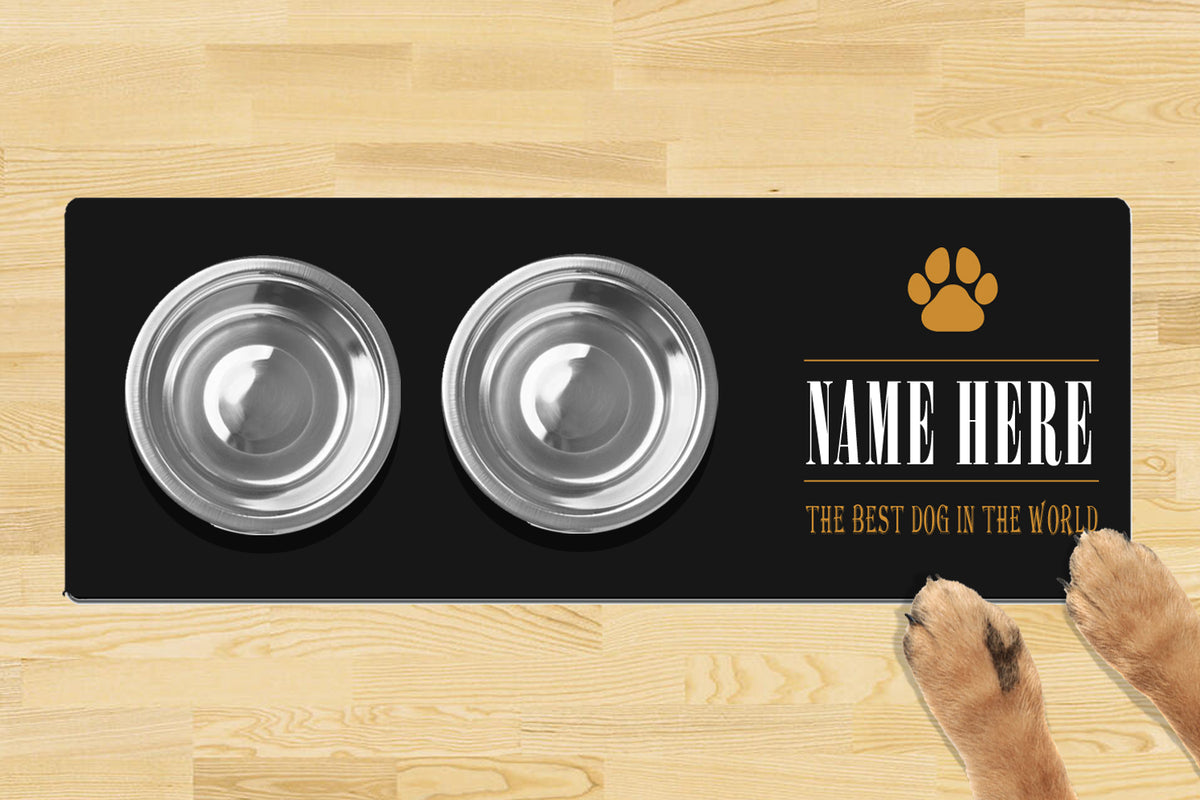Personalised Dog Bowl Mat 880mm x 300mm2 Bowl Design - Best Dog In The World