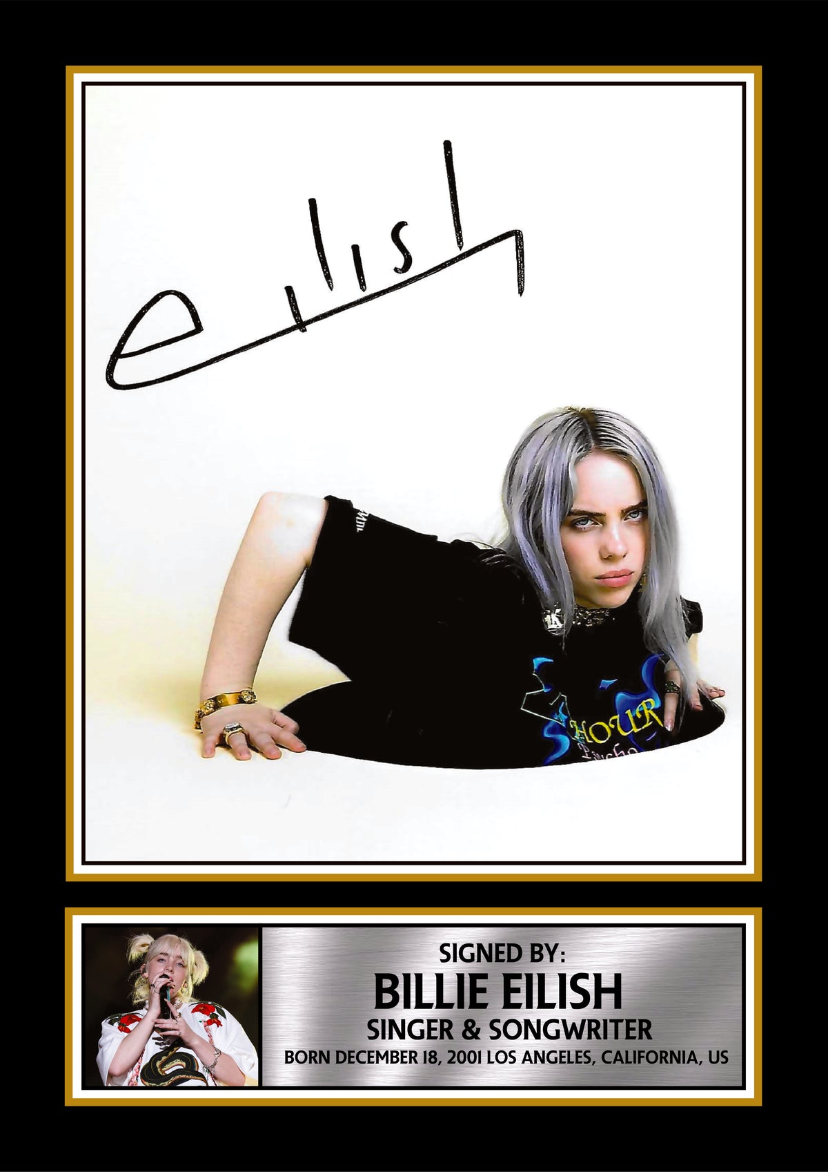 Billie Eilish Portrait Printed Signature Poster Print – Artistic Pop Music Wall Art – Style Singer Photo – Modern Music Wall Art – Billie Eilish Portrait Printed Signature Poster Print
