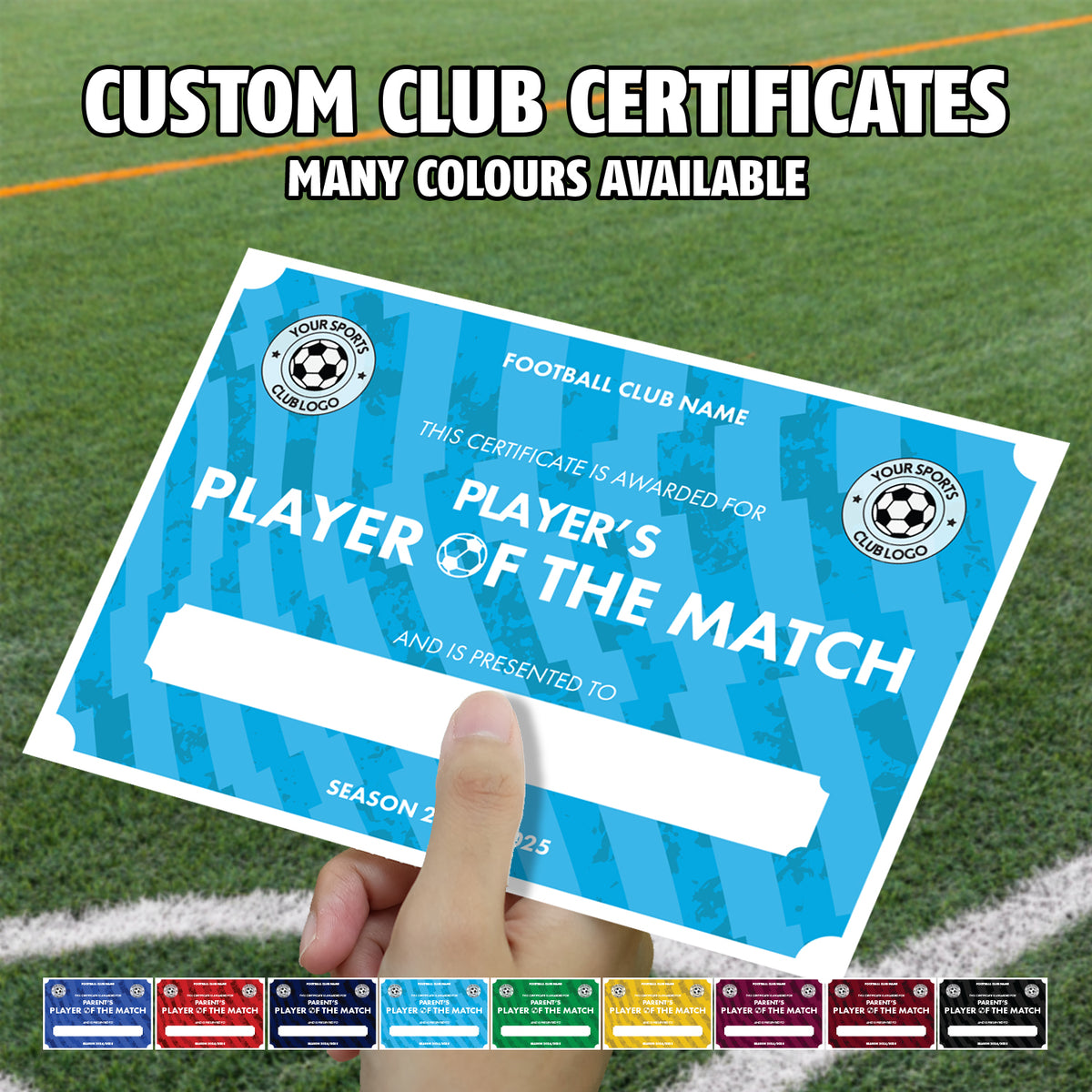Personalised Football Club Certificates - Player's Player Of The Match Custom