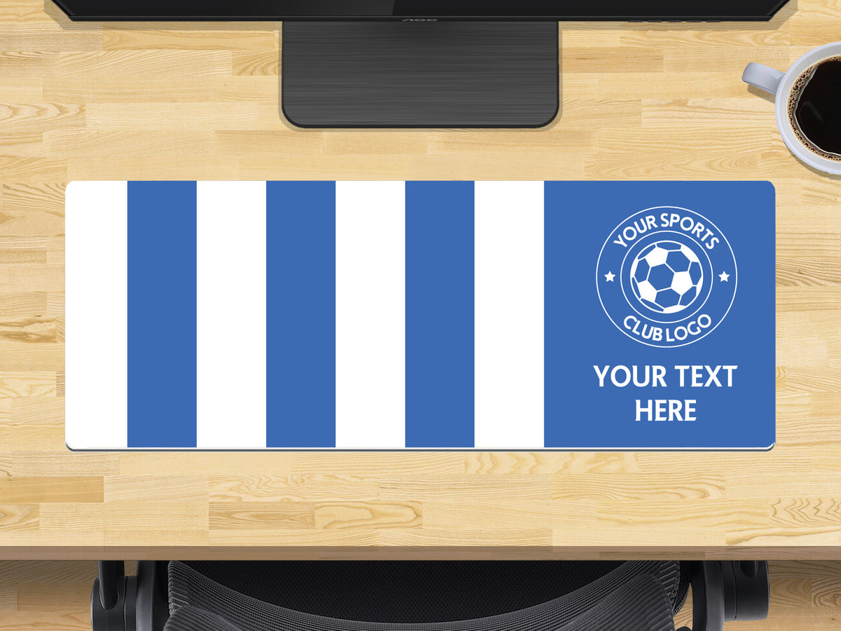 Personalised Football Club Colours Extra Large Mouse Mat (800mm x 300mm) - Blue and White β Personalised Football Club Colours Extra Large Mouse Mat 800mm x 300mm - Blue