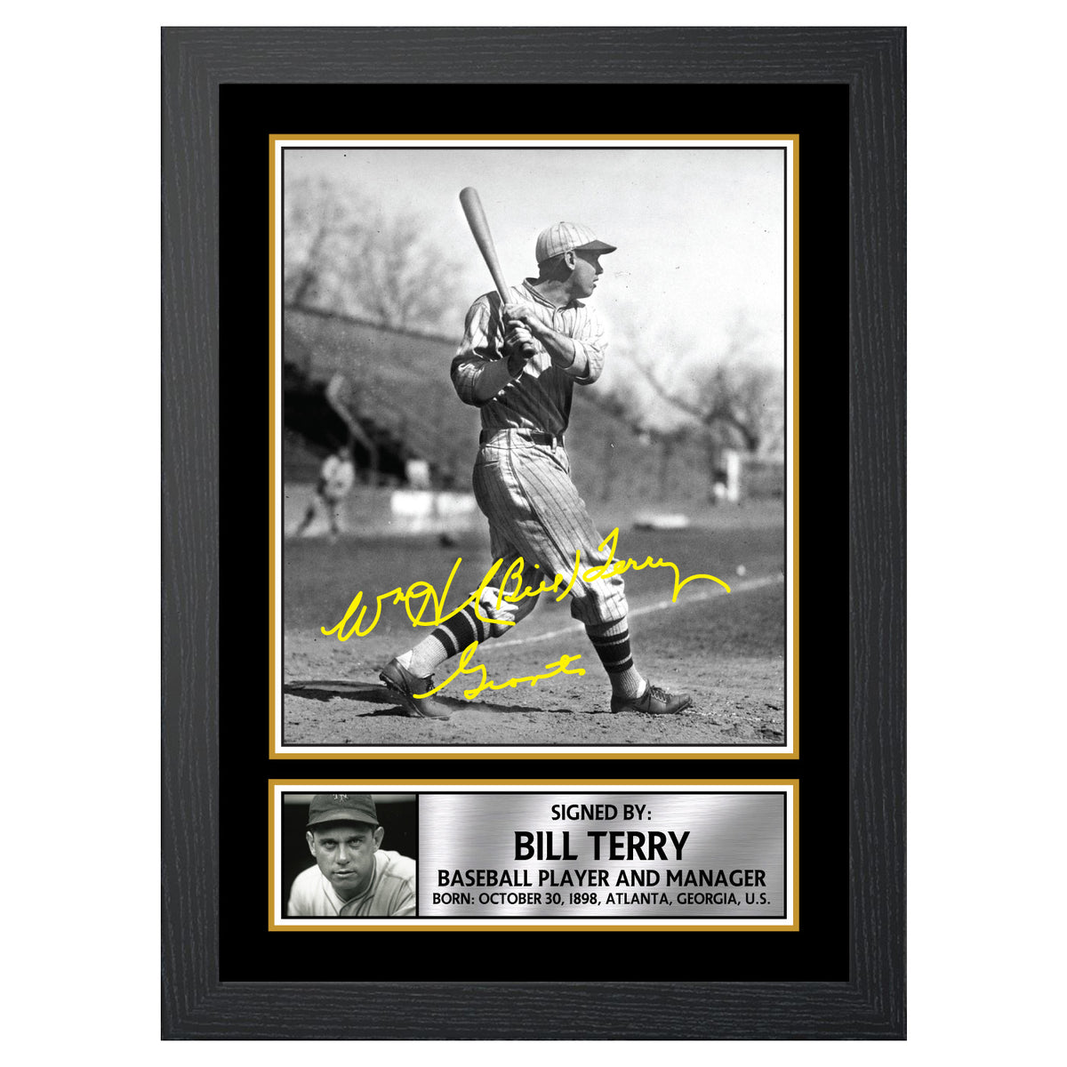 Bill Terry Baseball Player Printed Signature Poster Print Gift