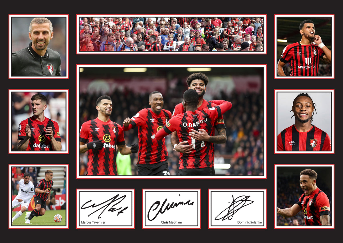 Bournemouth Premier League Football Team Framed Printed Signature Print – Fan Gift – Wall Art – Bournemouth Premier League Football Team Framed Printed Signature Print – A4 Poster