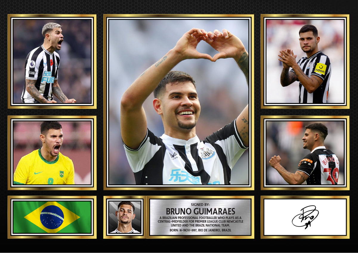 Bruno Guimaraes Top Footballer Printed Signature Print Landscape – A4 Poster