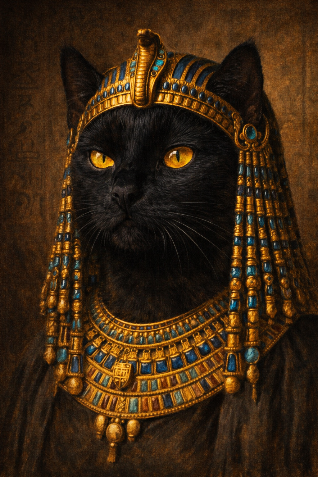 Cleopatra Cat Portrait Poster – Egyptian Queen Cat Wall Art – Ancient Egypt Cat Painting – Funny Royal Cat Decor for Home – Cleopatra Cat Portrait Poster