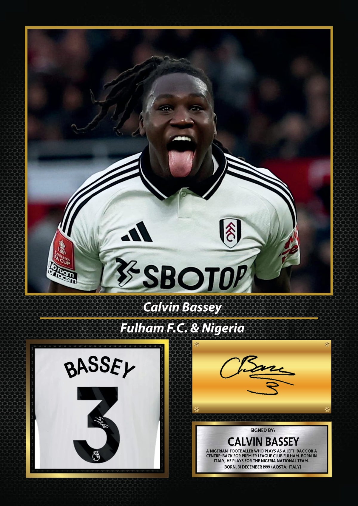 Calvin Bassey Printed Signature Football Wall Art – Framed Display with Fulham & Nigeria Tribute – Collector’s Gift – Calvin Bassey Printed Signature Football Wall Art
