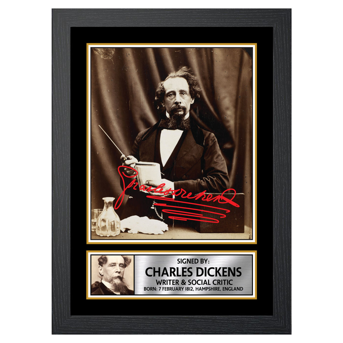 Charles Dickens M196 Authors Printed Signature Poster Print Gift
