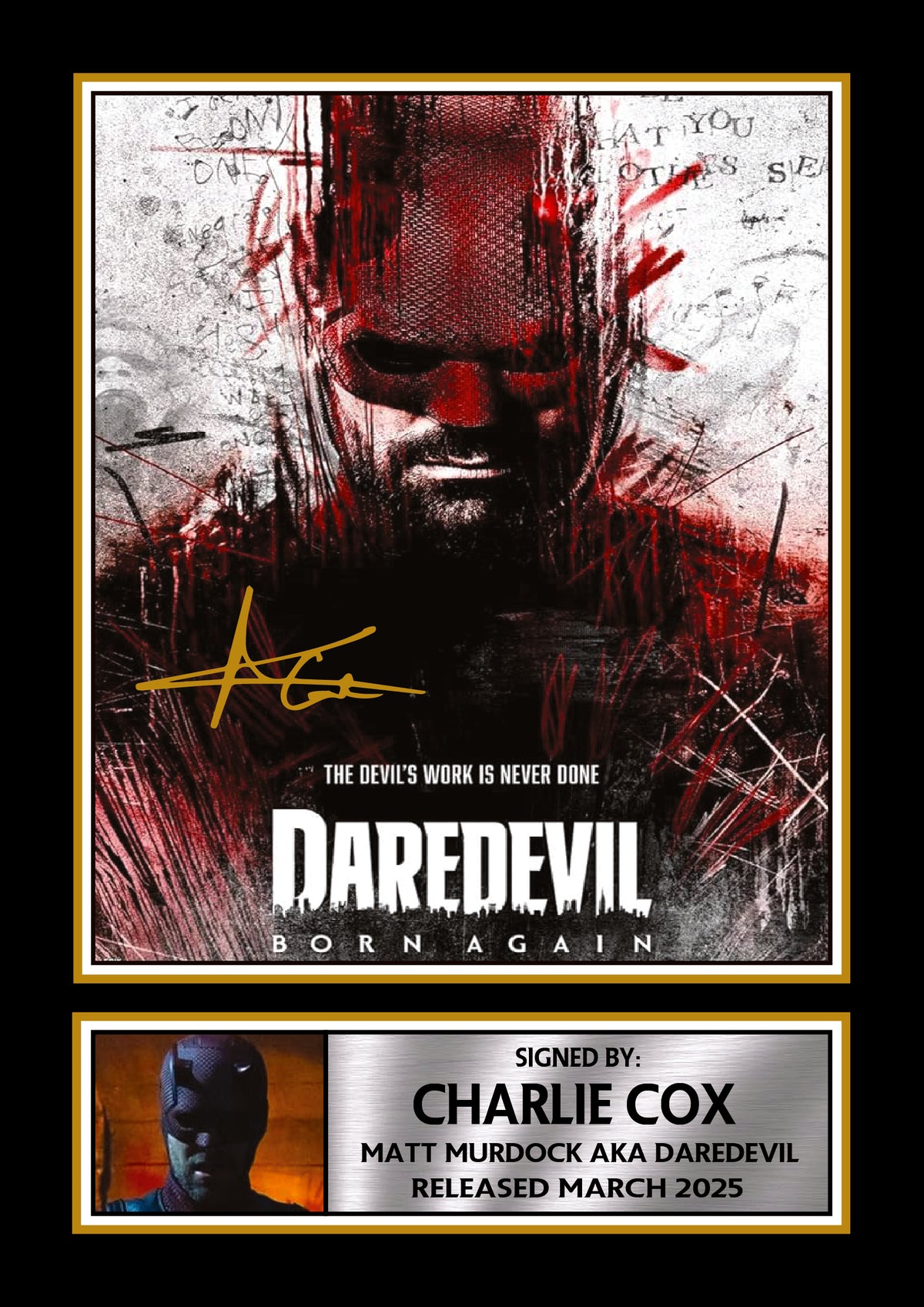 Daredevil Born Again Printed Signature Poster – Charlie Cox Marvel TV Series Wall Art – Matt Murdock Superhero Movie Poster Print – Daredevil Born Again Printed Signature Poster