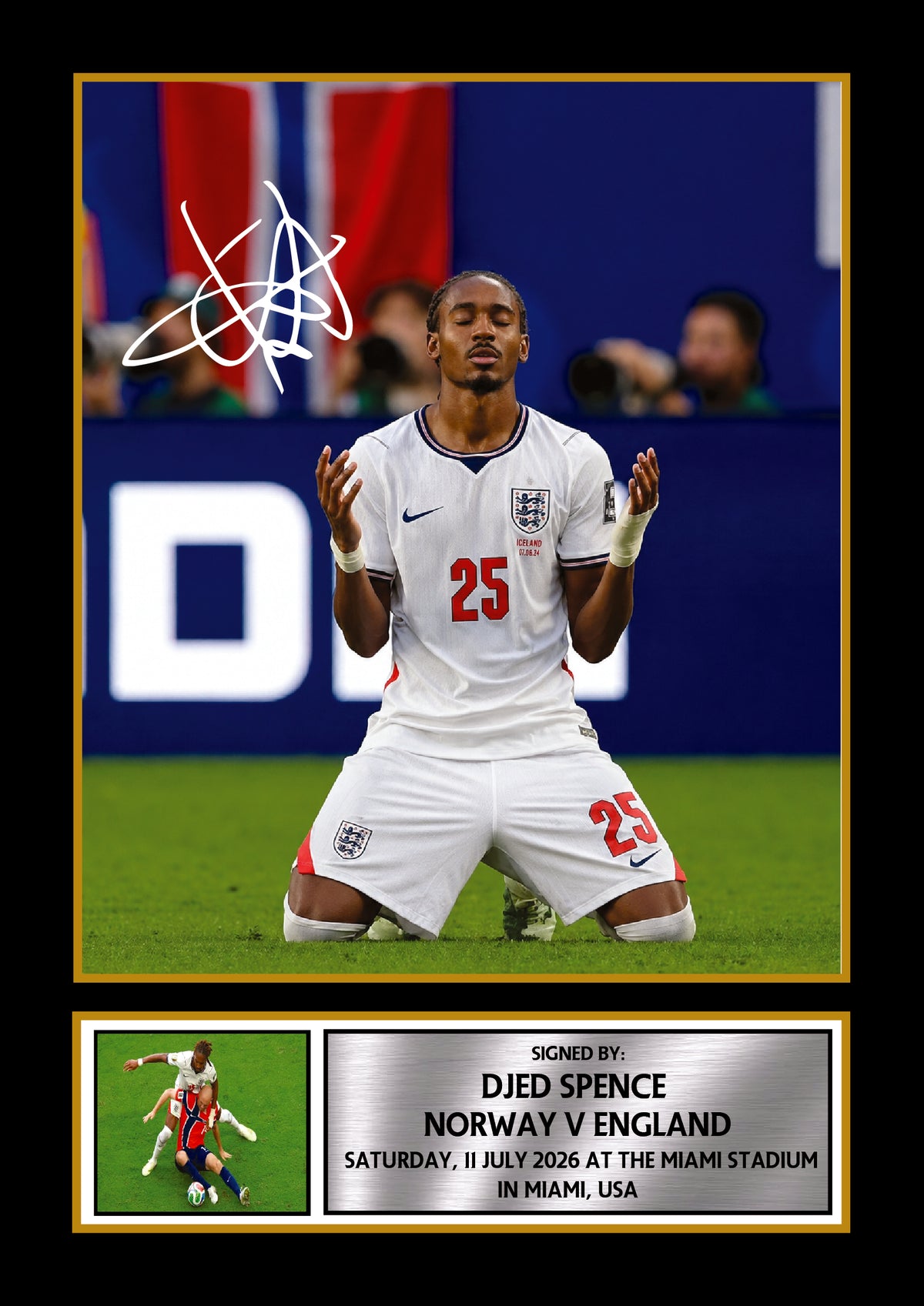 Djed Spence England Football Poster Print – Signature Style Wall Art – Norway vs England 2026 Inspired – Football Fan Gift – Djed Spence England Football Poster Print