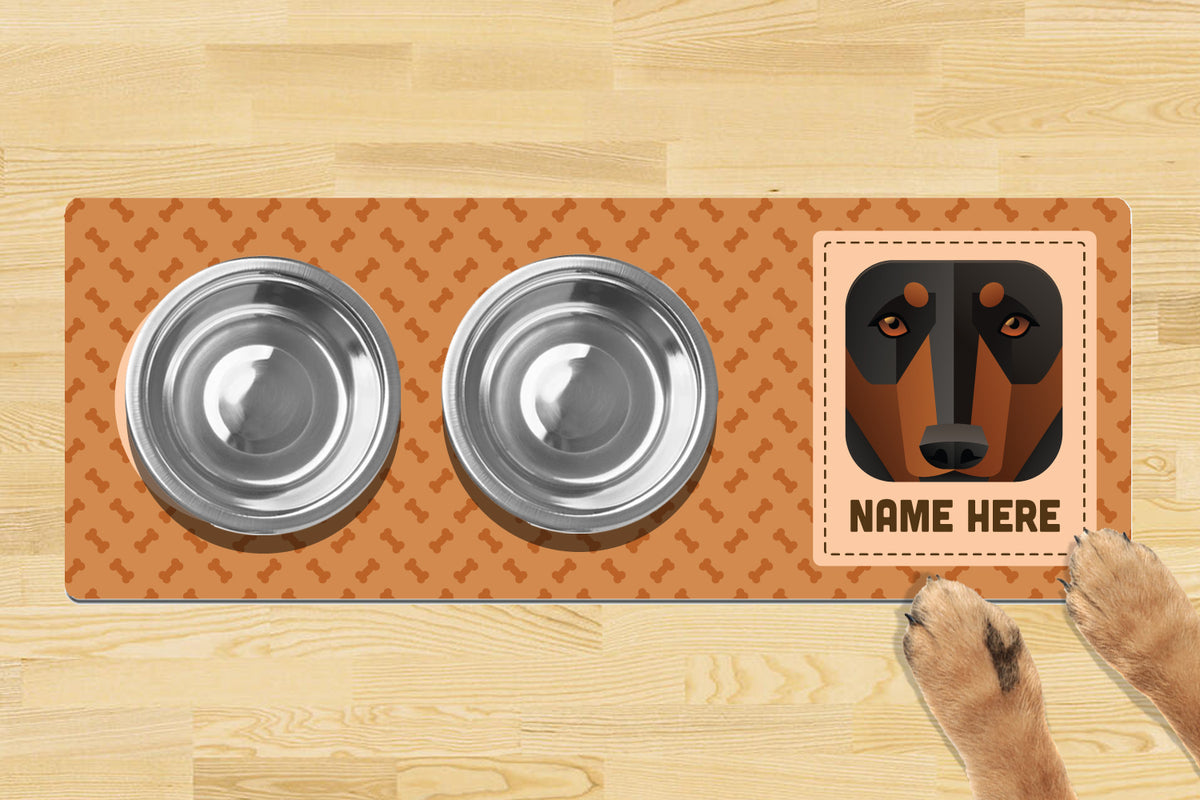 Personalised Dog Breed Dog Bowl Mat (880mm x 300mm)(2 Bowl Design) - DOBERMAN β Personalised Dog Breed Dog Bowl Mat 880mm x 300mm2 Bowl Design - DOBERMAN