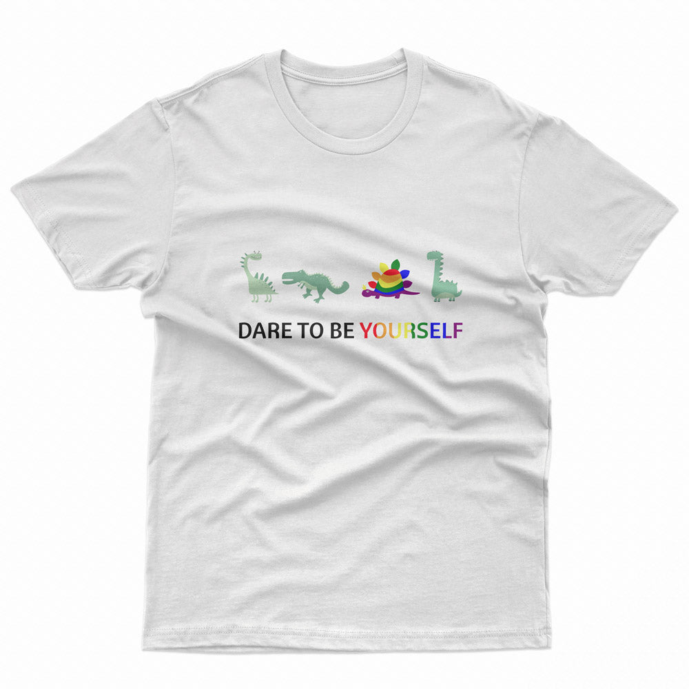 Be Yourself Pride T-Shirt – Fabulous By Choice & Keep Calm – Dare To Be Yourself be yourself pride t-shirt on a white tee