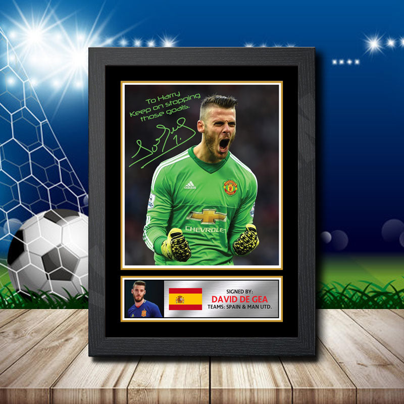 David De Gea 1 Silver Printed Signature Footballers Star Poster Print Framed Wall Art Gift – David De Gea 1 Silver Printed Signature Footballers Star Poster Print