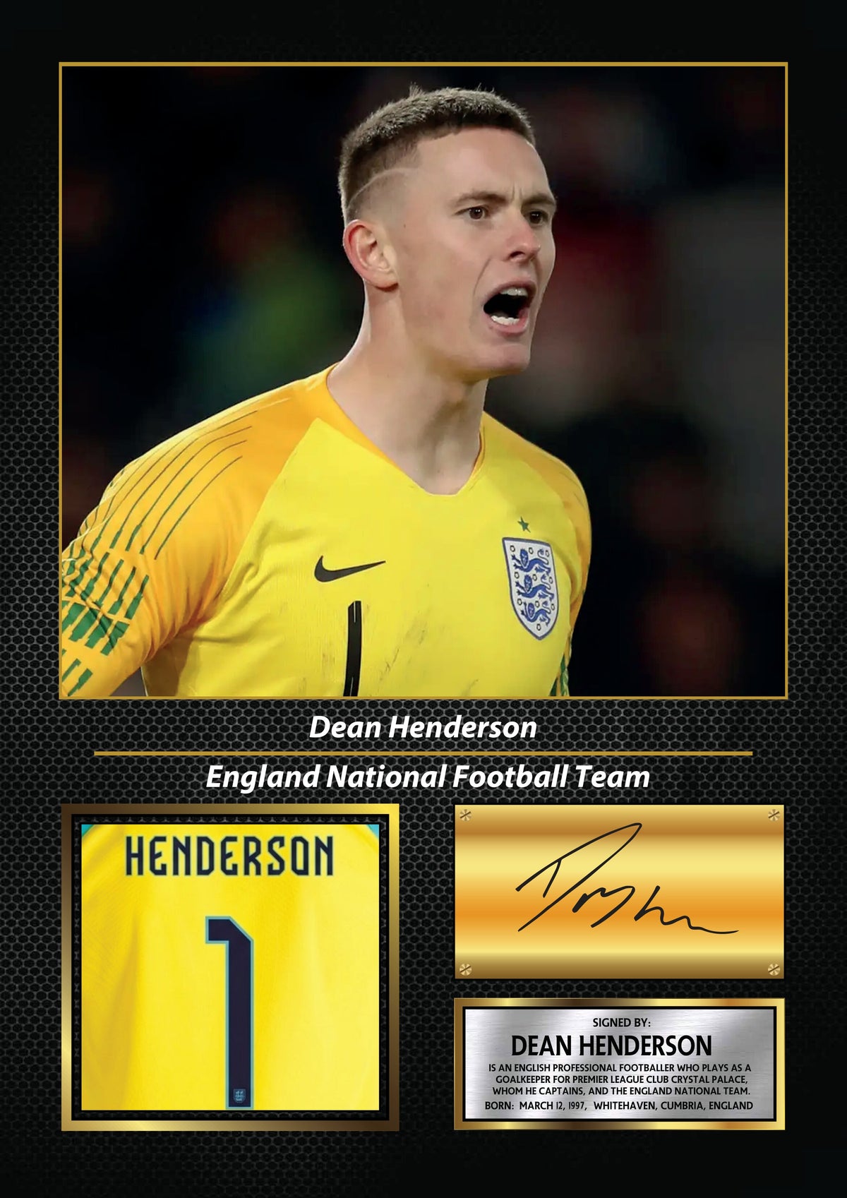 Dean Henderson England Printed Signature Poster Print – England National Football Team Goalkeeper Wall Art – Dean Henderson Signature Style Football Poster – Dean Henderson England Printed Signature Poster Print