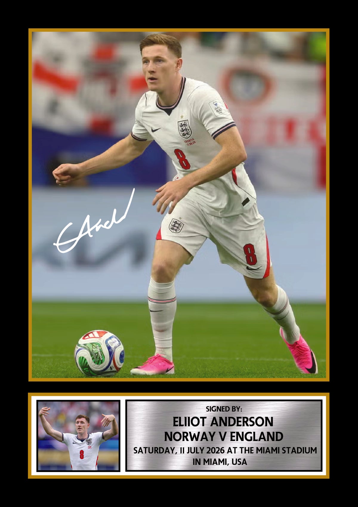 Elliot Anderson England Football Poster Print – Signature Style Wall Art – Norway vs England 2026 Inspired – Football Fan Gift – Elliot Anderson England Football Poster Print