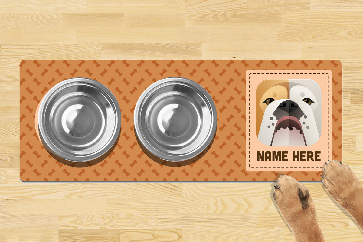 Personalised Dog Breed Dog Bowl Mat 880mm X 300mm2 Bowl Design - English Bulldog