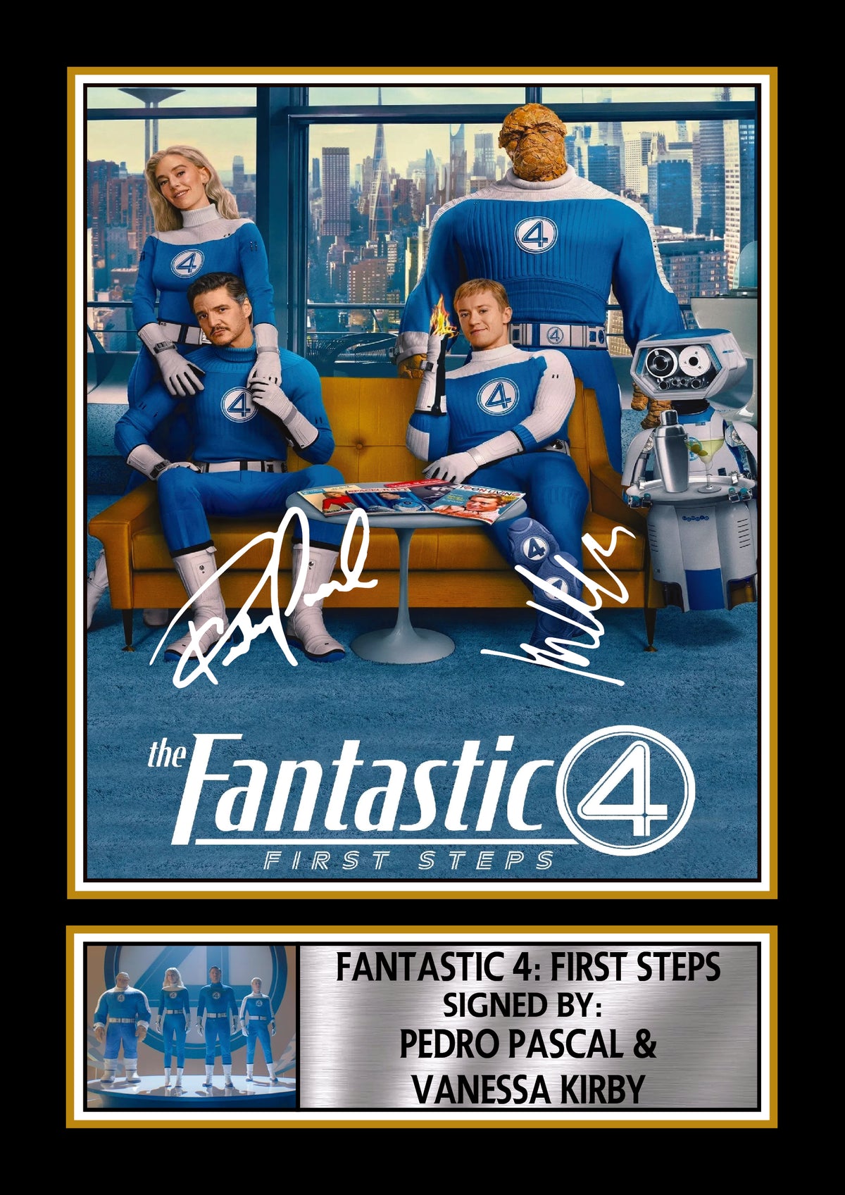 Fantastic Four First Steps Printed Signature Poster – Pedro Pascal & Vanessa Kirby Marvel Superhero Movie Wall Art – Fantastic Four First Steps Printed Signature Poster