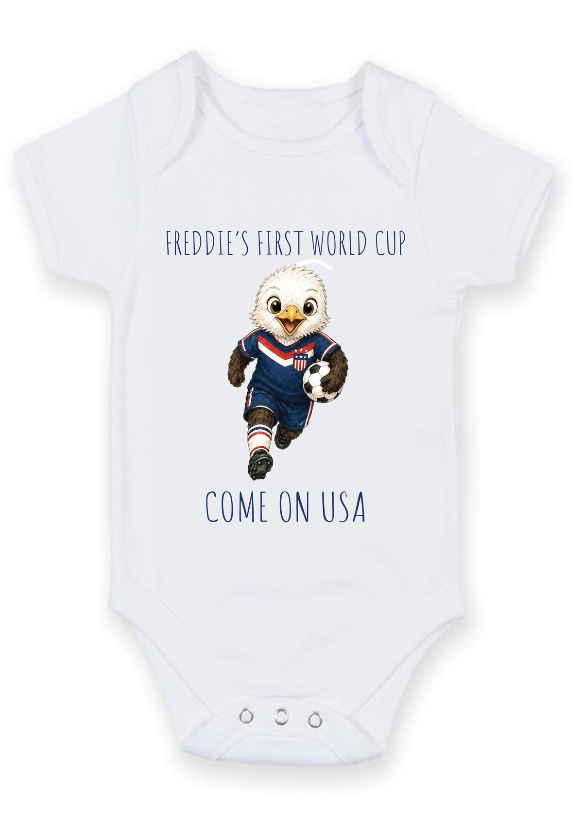 Personalized First World Cup USA Baby Grow – Custom Name USA Football Baby Bodysuit – Come On USA Eagle Design – American Soccer Fan Baby Romper – Personalized First World Cup USA Baby Grow