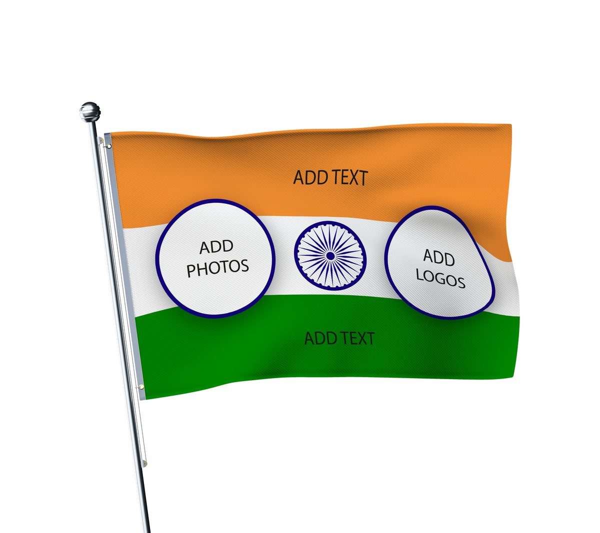 Personalised India terrace flag: Indian tricolour sports fan flag, printed with custom wording
