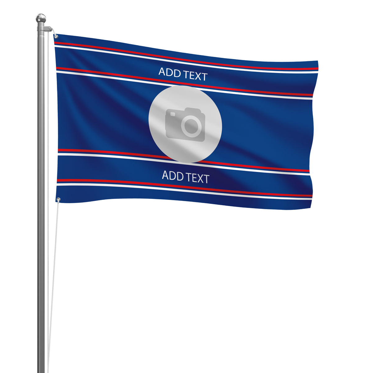 Personalised Ipswich football flag design 2 in blue and white, printed with custom wording