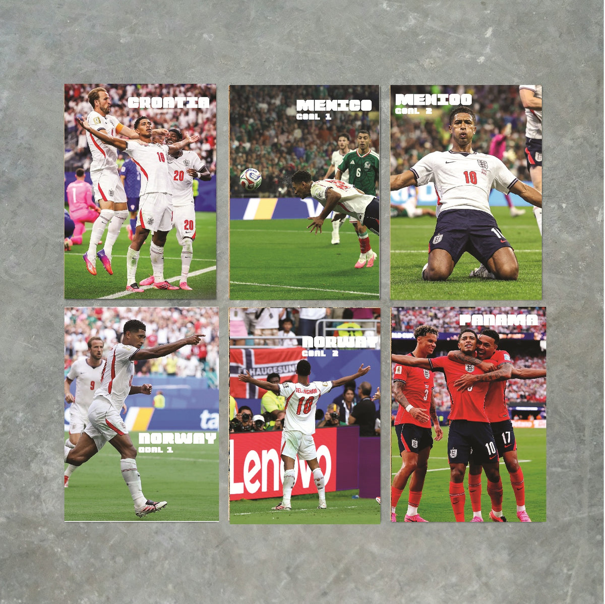 Jude Bellingham England 2026 World Cup Goal Celebration Poster Pack – Set of 6 Premium Football Prints – Soccer Wall Art – England Fan Gift – Jude Bellingham England 2026 World Cup Goal Celebration Poster Pack – A6 Poster