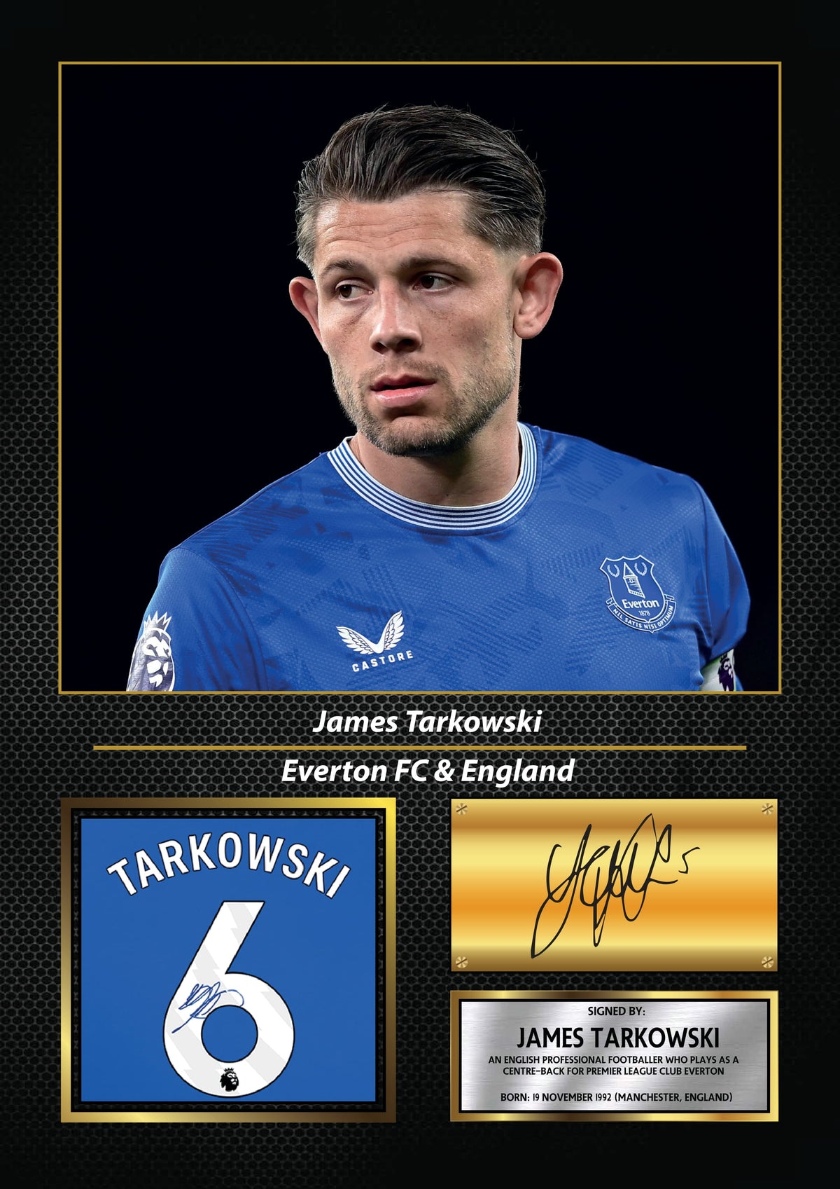 James Tarkowski Printed Signature Football Wall Art – Framed Display with Everton & England Tribute – Collector’s Gift – James Tarkowski Printed Signature Football Wall Art