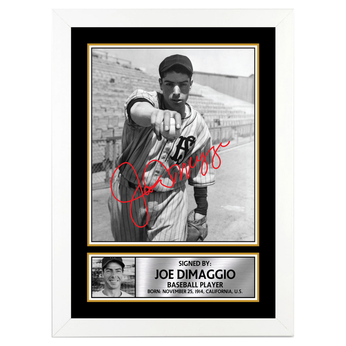 Joe DiMaggio Baseball Player Printed Signature Poster Print Gift