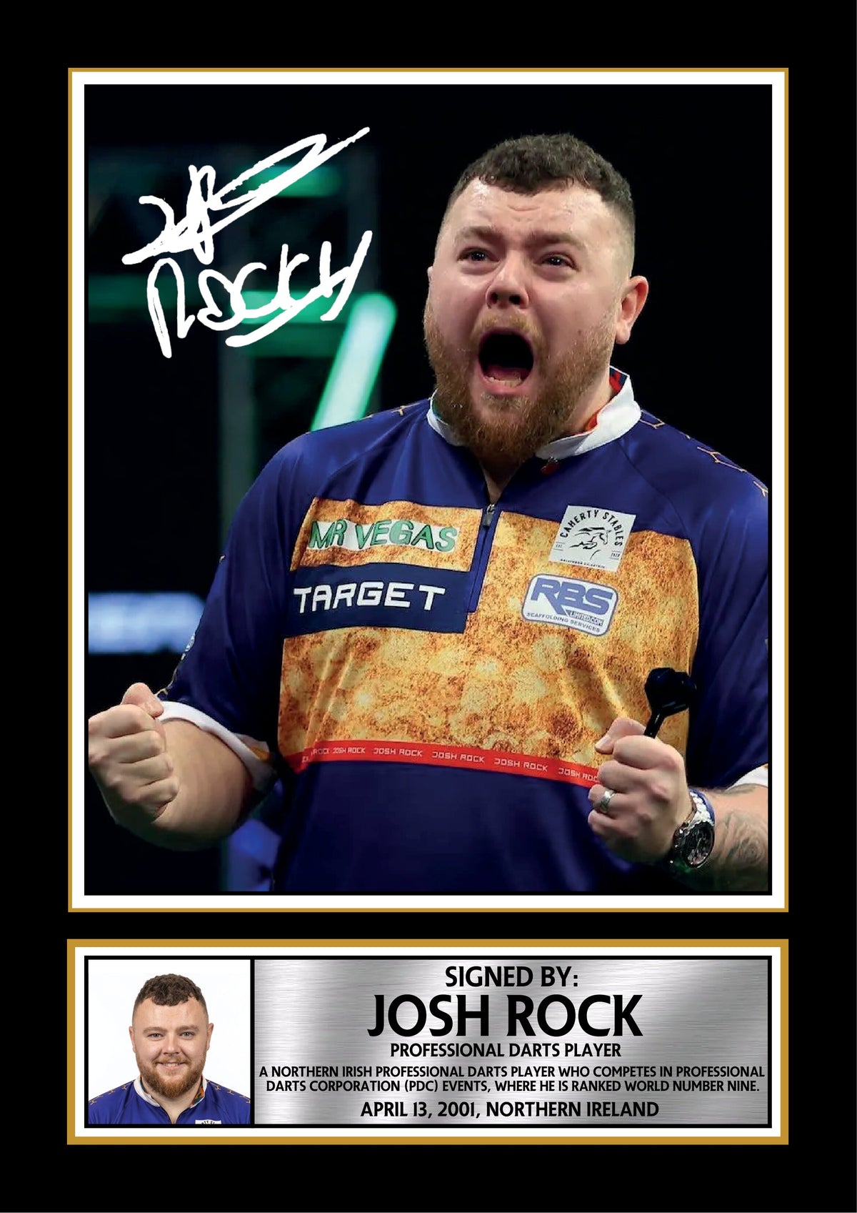 Josh Rock Darts Poster Print – Professional Northern Irish Darts Player Signature Style Wall Art – Josh Rock Darts Poster Print