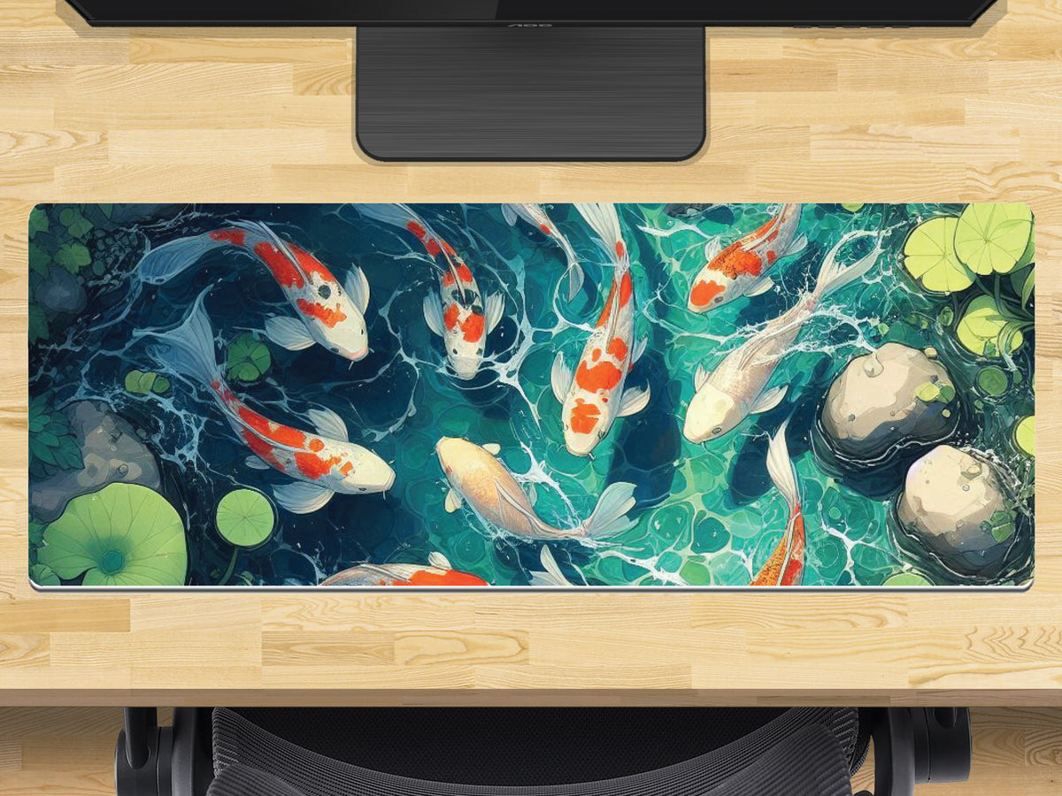 Extra Large Gaming Mouse Mat 800mm x 300mm - Koi Pond