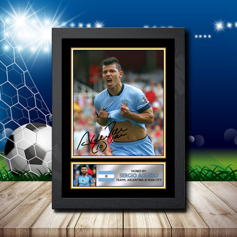 Kun Sergio Aguero 2 Silver Printed Signature Footballers Star Poster Print Framed Wall Art Gift β Kun Sergio Aguero 2 Silver Printed Signature Footballers Star Poster Print