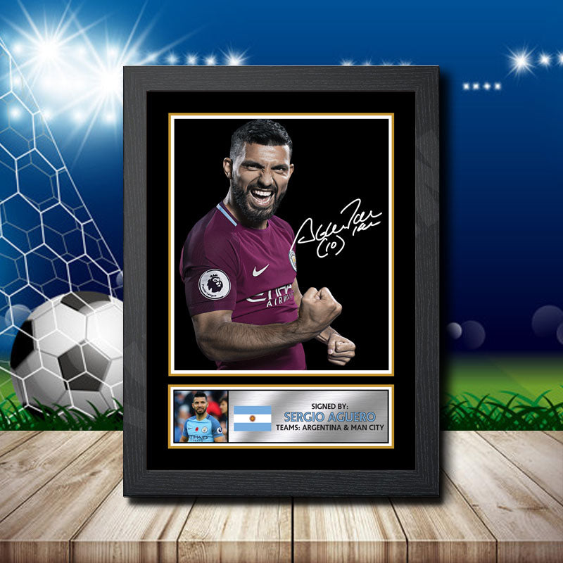 Kun Sergio Aguero 3 Black Printed Signature Footballers Star Poster Print Framed Wall Art Gift β Kun Sergio Aguero 3 Black Printed Signature Footballers Star Poster Print