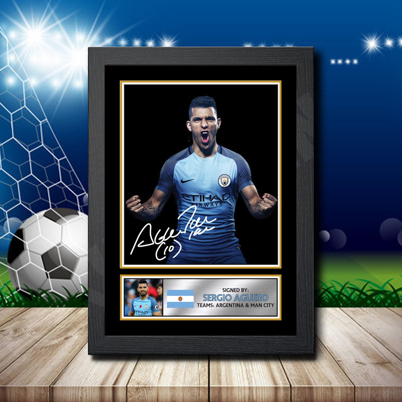 Kun Sergio Aguero Silver Printed Signature Footballers Star Poster Print Framed Wall Art Gift β Kun Sergio Aguero Silver Printed Signature Footballers Star Poster Print