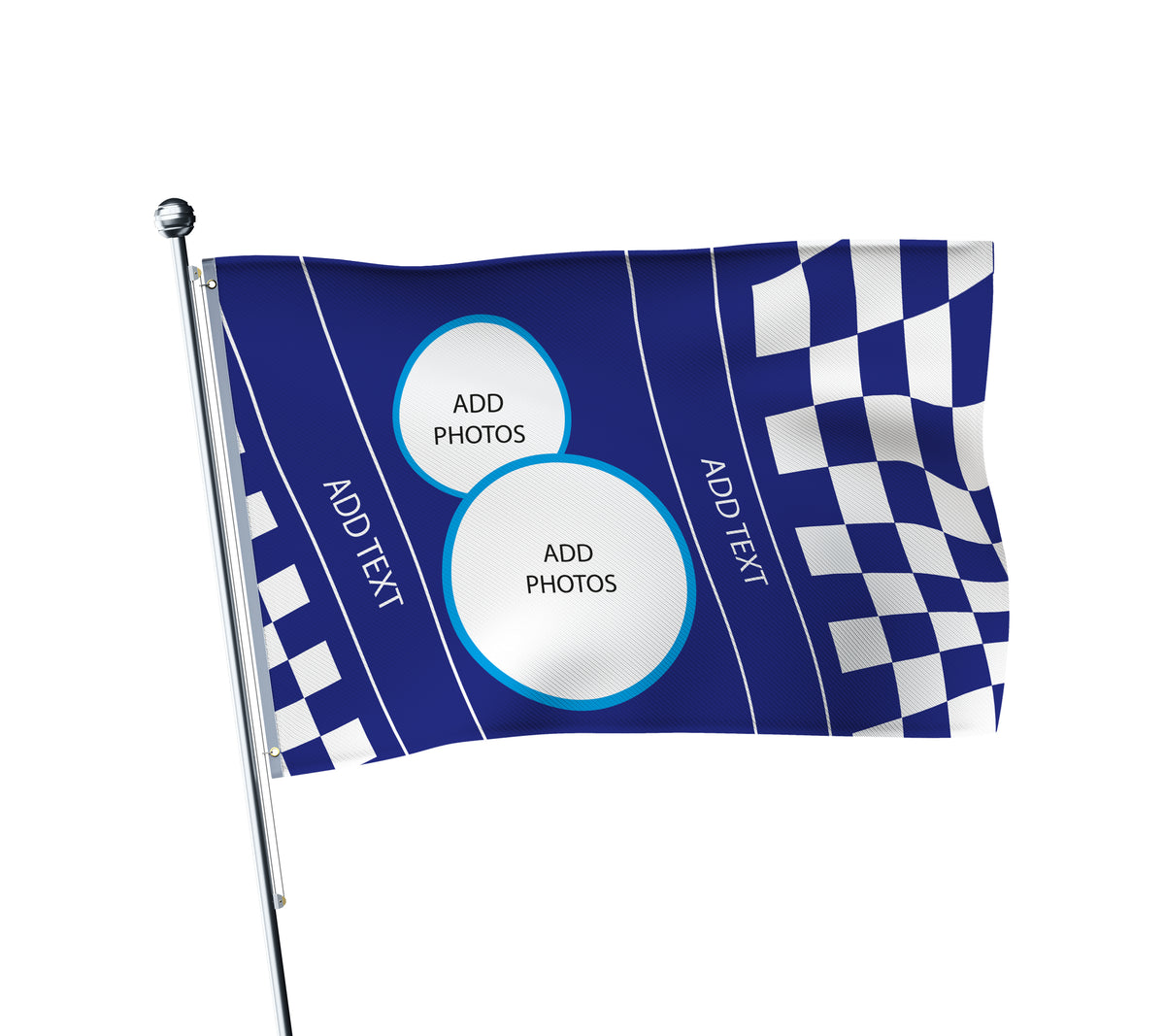 Personalised Leicester City football flag in blue and white, printed with custom wording