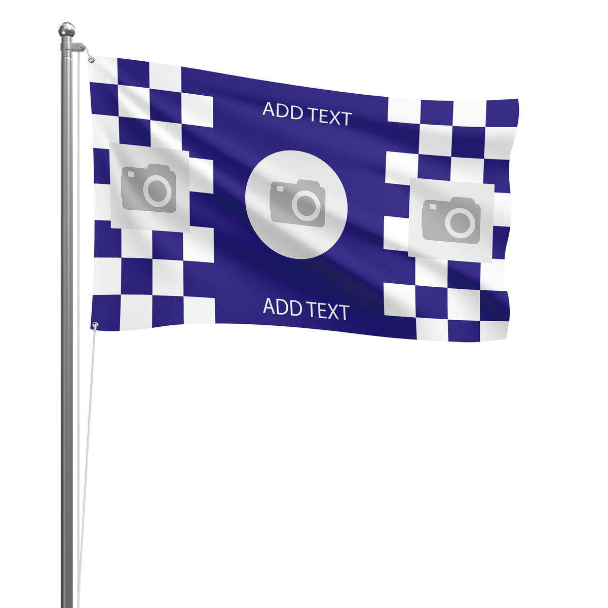 Personalised Leicester City football flag design 2 in blue and white, printed with custom wording