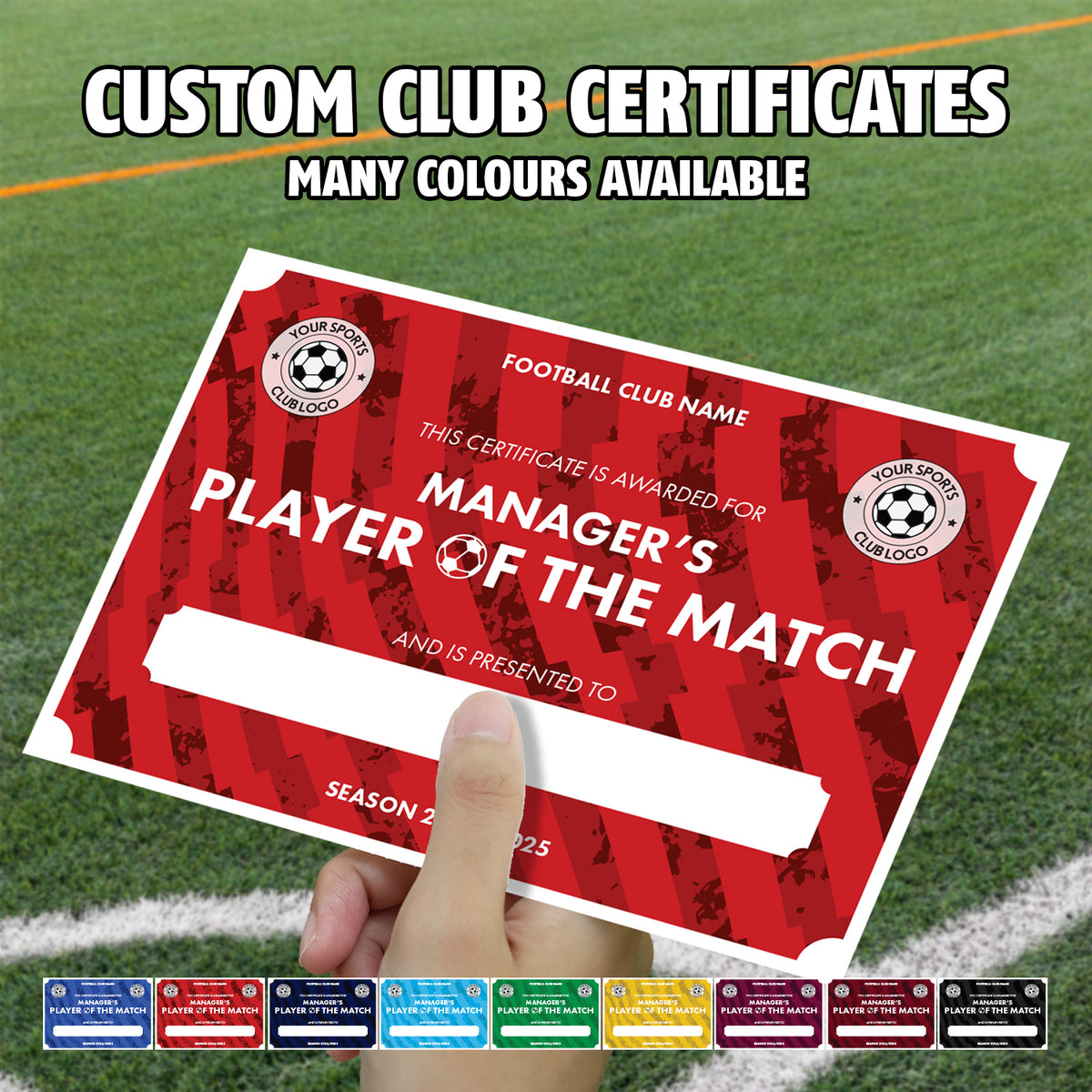 Personalised Football Club Certificates - Manager's Player Of The Match Custom