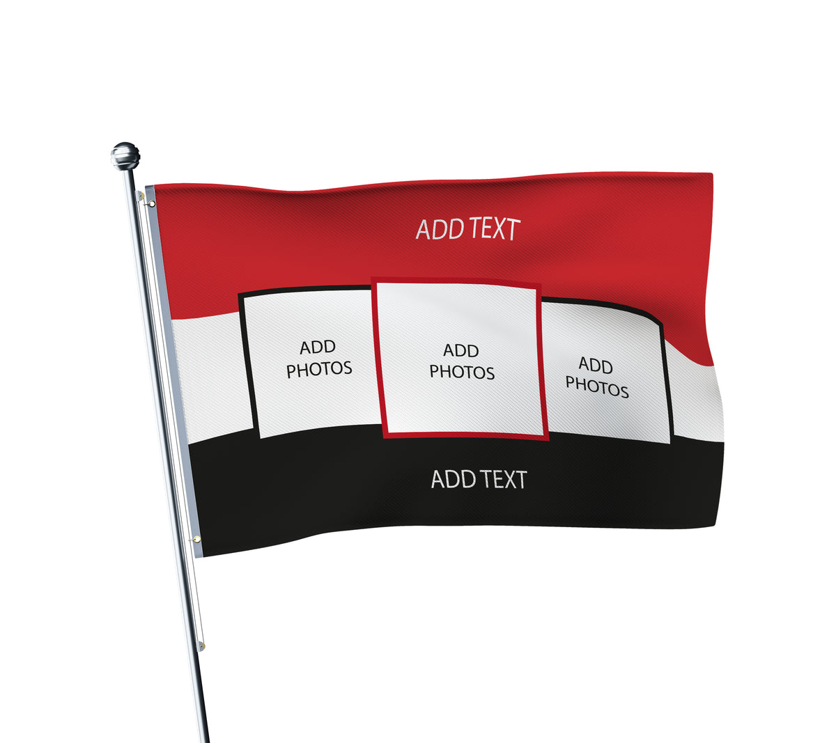 Personalised Football Terrace Flag – Red, Black & White Man United Fan Design – 3 Sizes – Fast Turnaround – Personalised Football Terrace Flag – personalised Man United football flag in red, black and white, printed with custom