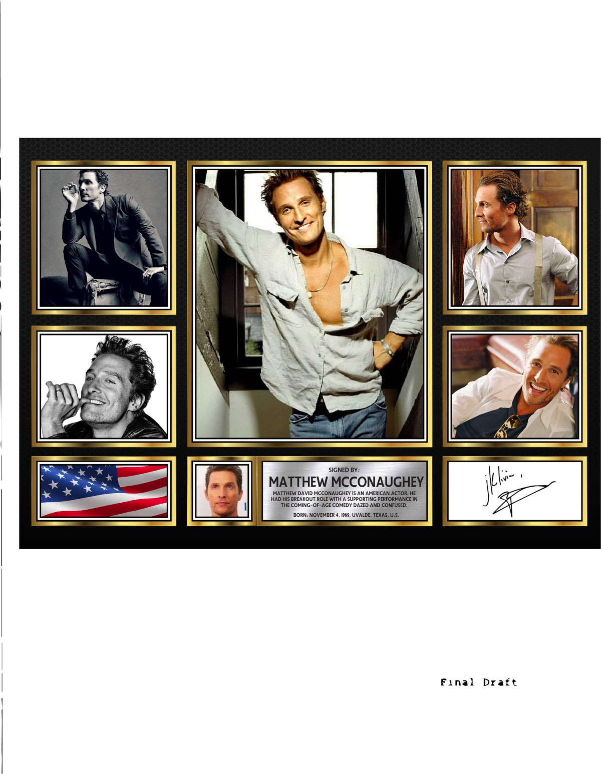 Matthew McConaughey – Printed Signature Television Star Print – Matthew McConaughey – A4 Poster