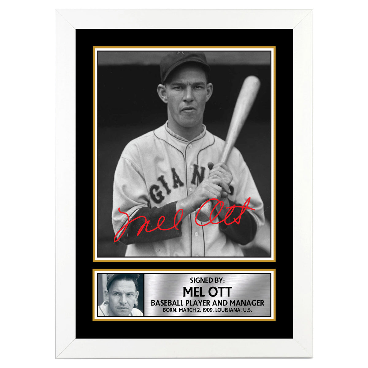 Mel Ott 2 Baseball Player Printed Signature Poster Print Gift