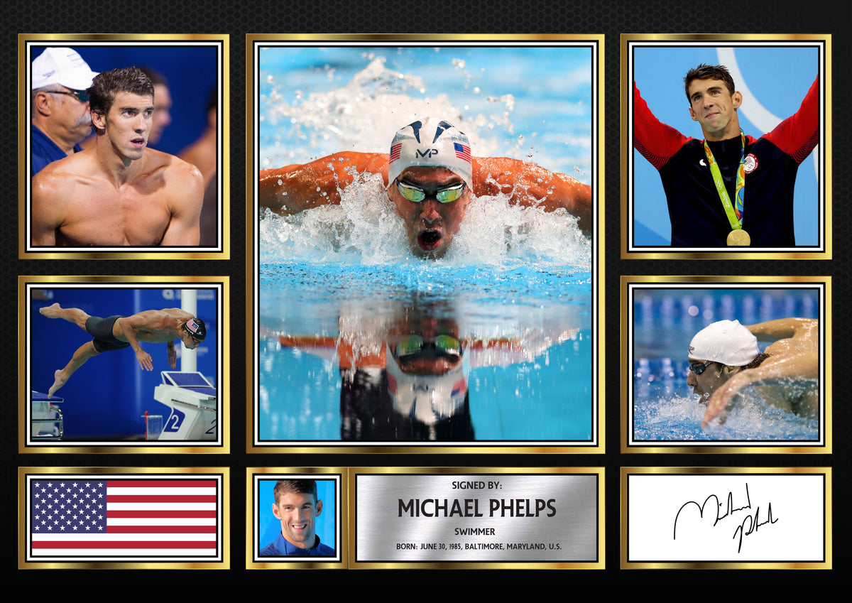 Michael Phelps Olympians Framed Printed Signature Print – Fan Gift – Wall Art – Michael Phelps Olympians Framed Printed Signature Print – A4 Poster