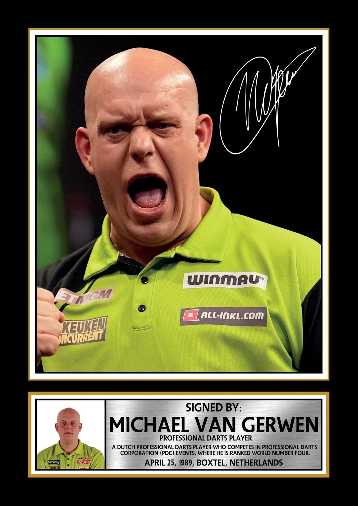 Michael van Gerwen Darts Poster Print – MVG Professional Darts Player Signature Style Wall Art – Michael van Gerwen Darts Poster Print