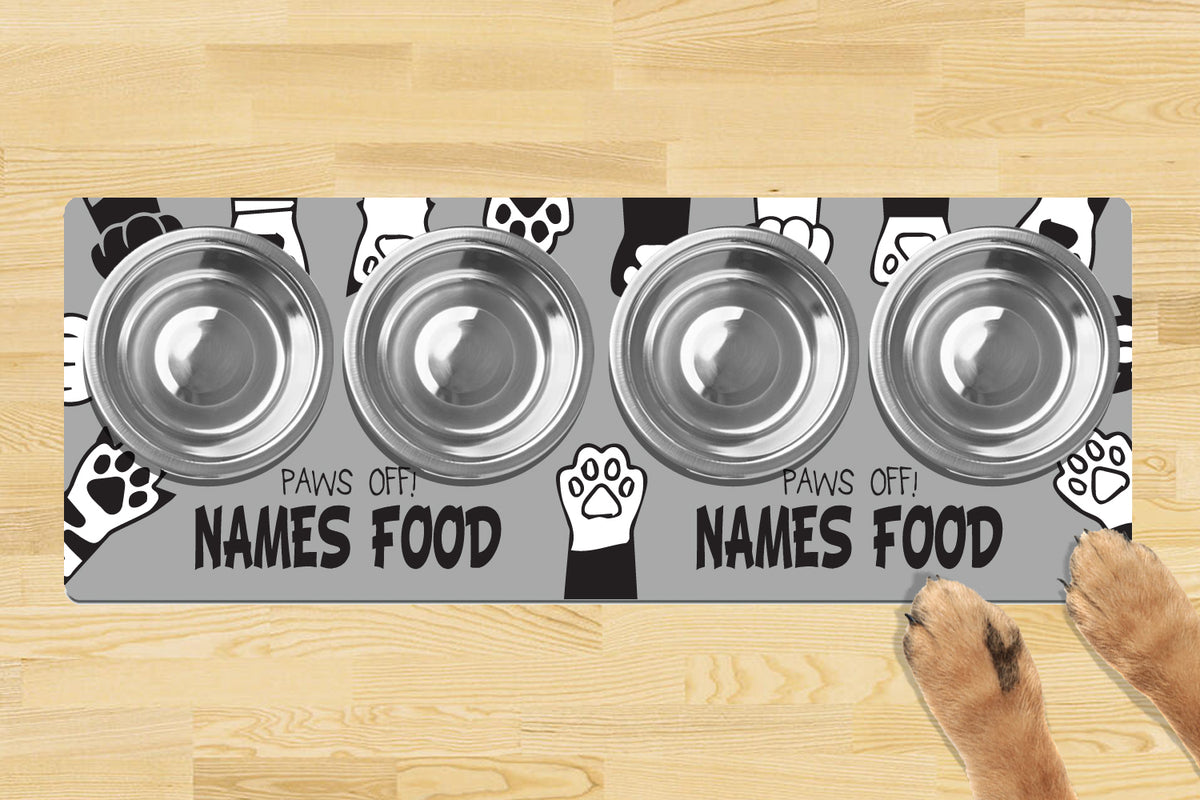 Personalised Dog Bowl Mat 880mm x 300mm4 Bowl Design - PAWS OFF 2