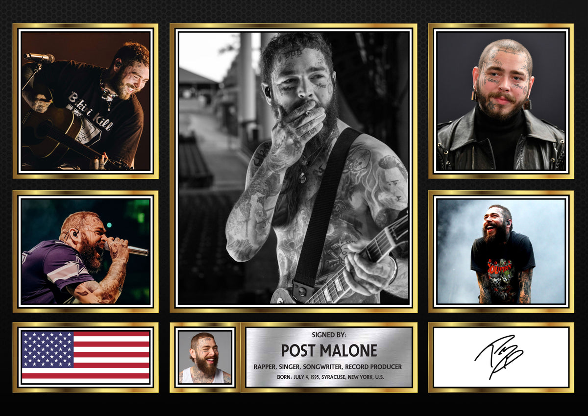 Rappers Post Malone Framed Printed Signature Print – Fan Gift – Wall Art – Rappers Post Malone Framed Printed Signature Print – A4 Poster