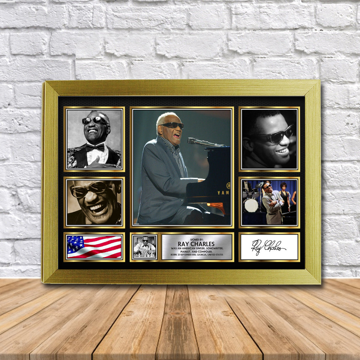 Ray Charles Music Gift Framed Printed Signature Star Poster Print Wall Art Gift
