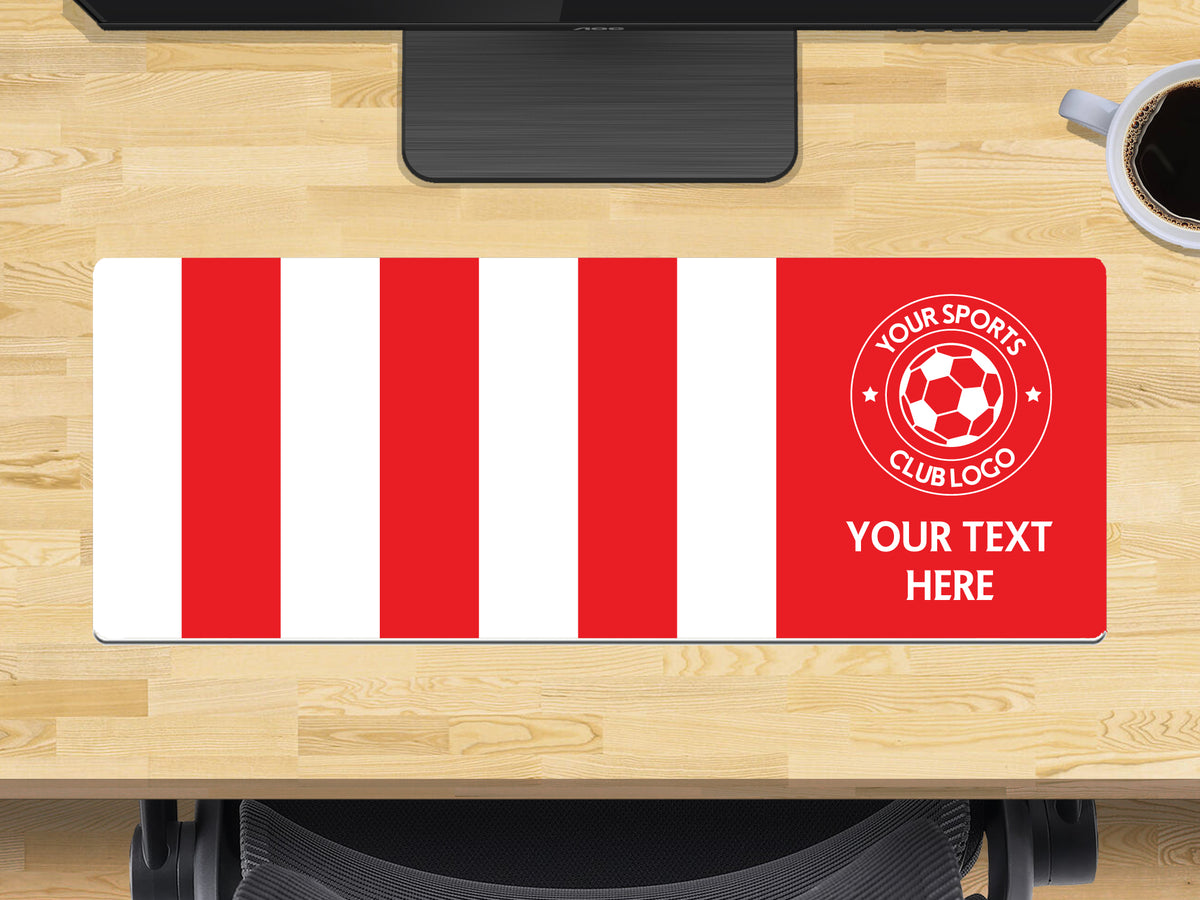 Personalised Football Club Colours Extra Large Mouse Mat (800mm x 300mm) - RED AND WHITE